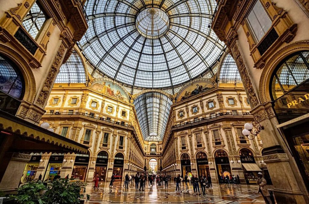 Interior of the Galleria Vittorio Emanuele II in Milan at Night